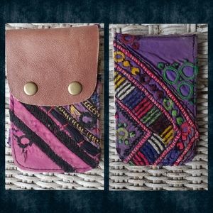 🪬🍄 Free People Boho Embroidered Repurposed vtg banjara hippie Wallet card case